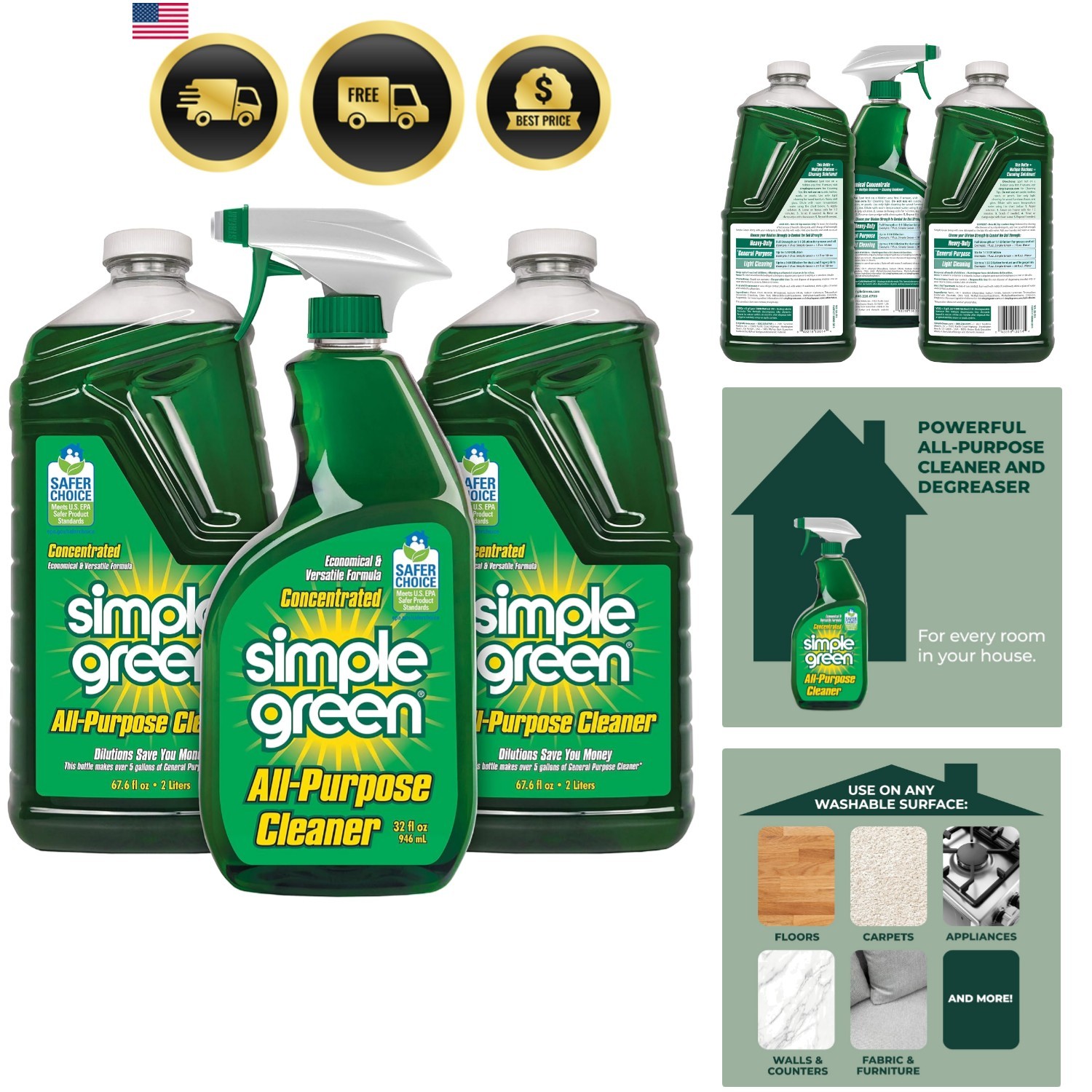 All-Purpose Cleaner Spray and Refill, Green, 3 Piece Set, , 1 Count