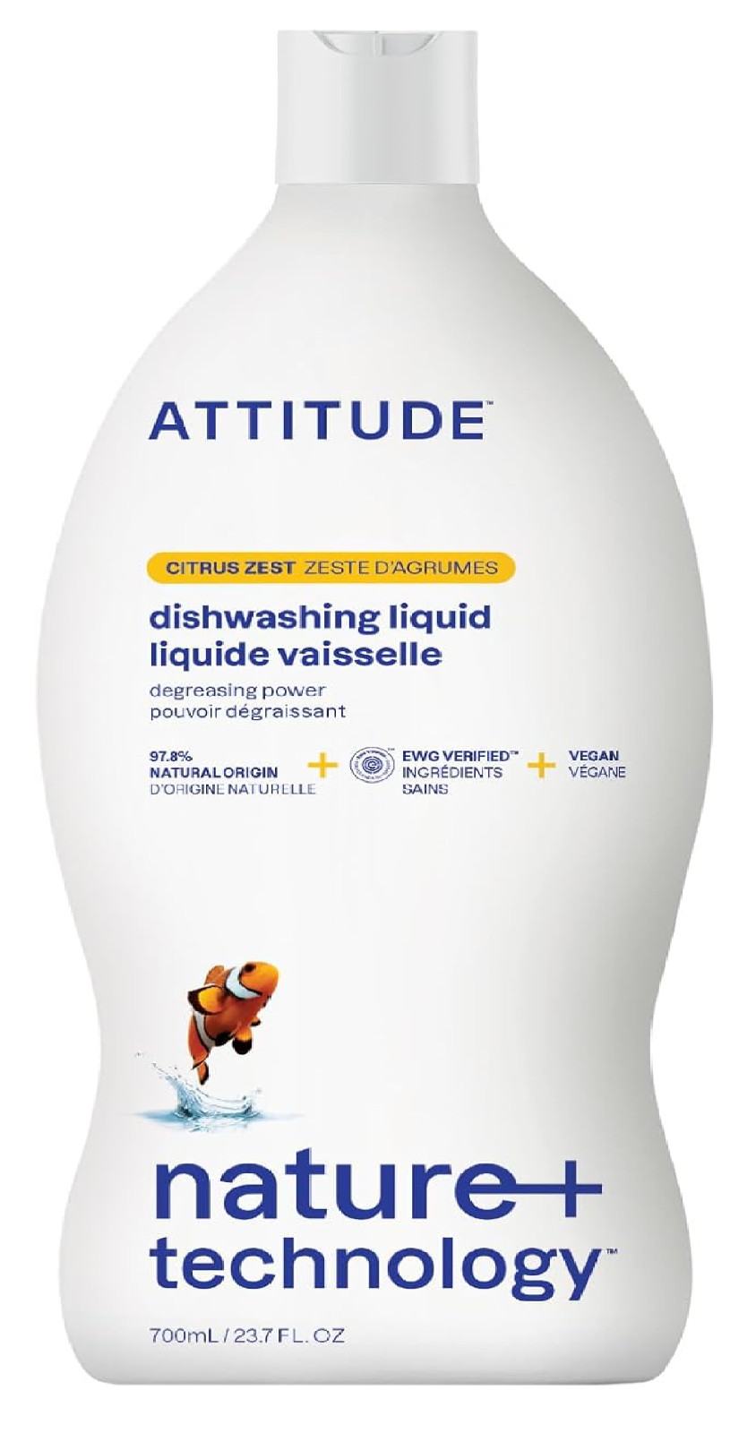 ATTITUDE Dish Soap, EWG Verified, Plant-Based & Vegan Dishwashing Liquid, Natura