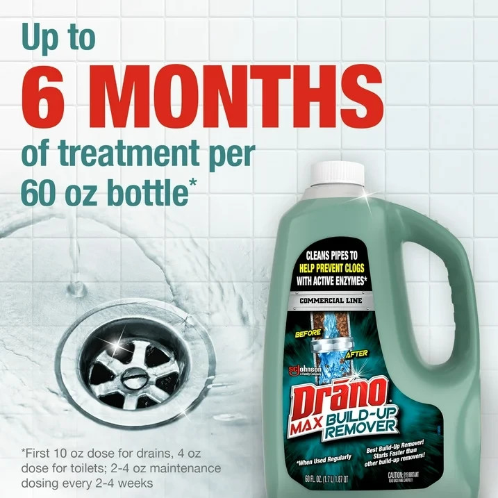 Drano Max Build-Up Remover Drain Clog Preventor, Liquid Commercial Line, 60 oz