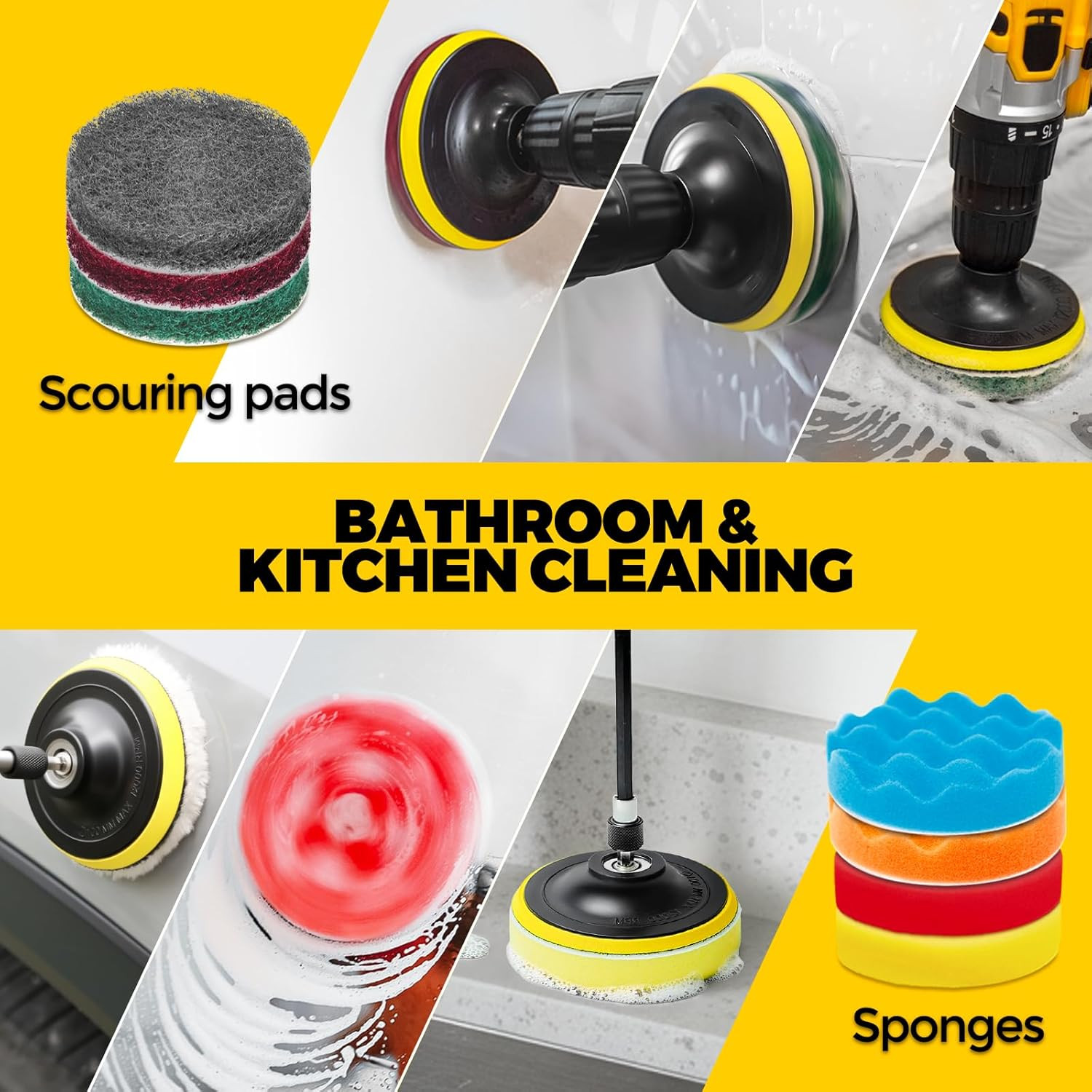 22Pack Drill Brush Attachments Set, Scrub Pads & Sponge, Buffing Pads, Power Scr