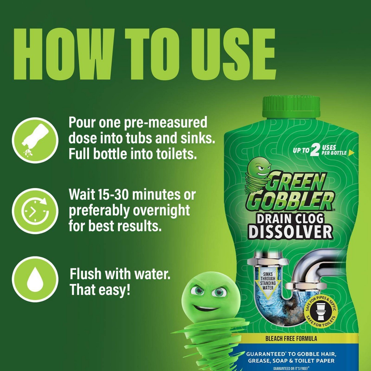 Green Gobbler Unscented Drain Clog Dissolver – 31 fl oz: Liquid Gel,Paraben-Free