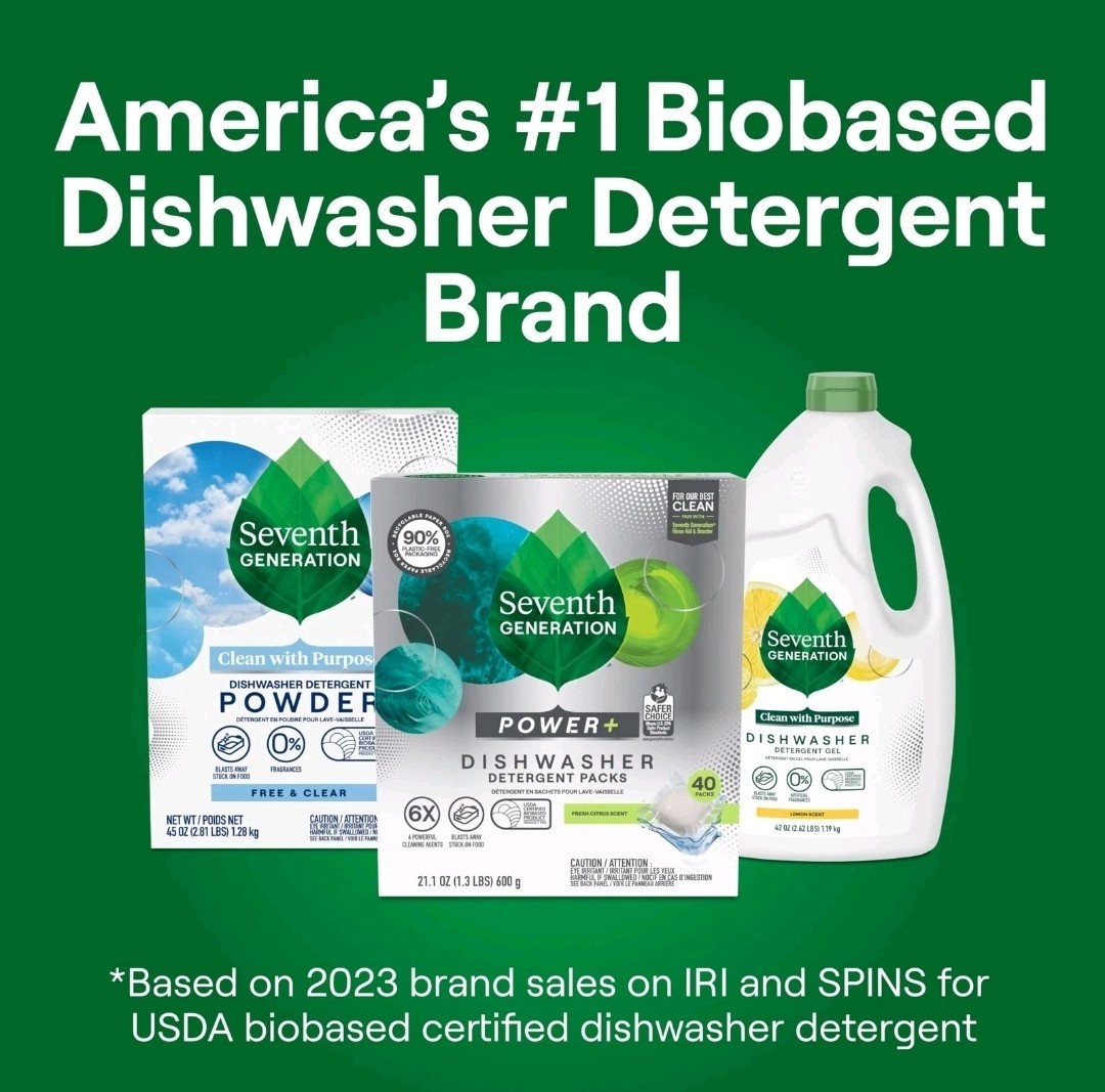 Seventh Generation Dishwasher Detergent Packs 40 Count Plant Based Clean Power