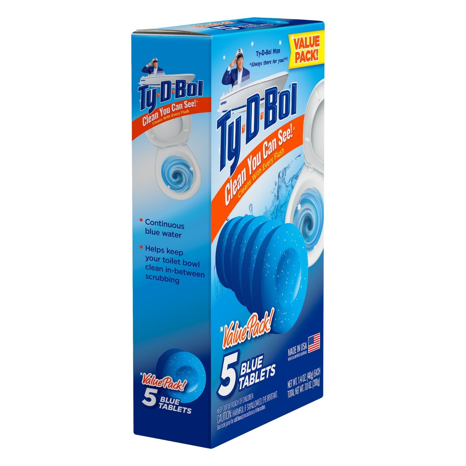 Ty-D-Bol Blue Tablets Value 5 Pack Automatic Toilet Bowl Cleaner Deodorizer Tabs