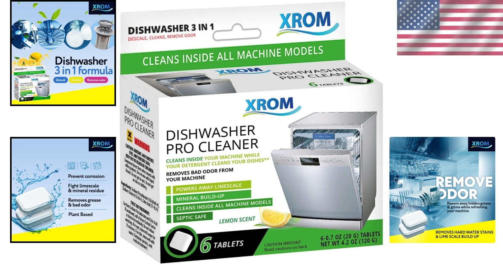 Lemon Scented Biodegradable Dishwasher Cleaner Tablets – 6 Count for Freshness