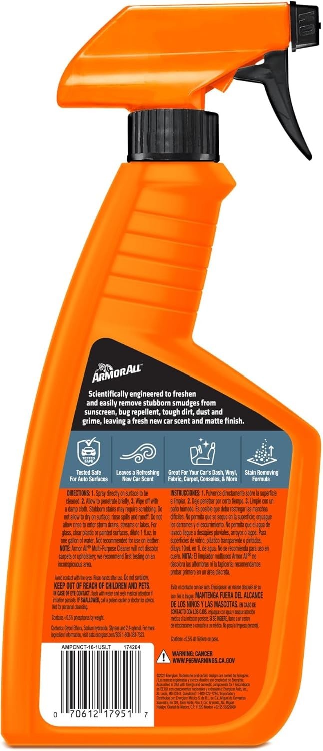 Multi-Purpose Car Cleaner Spray with Odor Elimination Technology, 16 fl oz Sp…