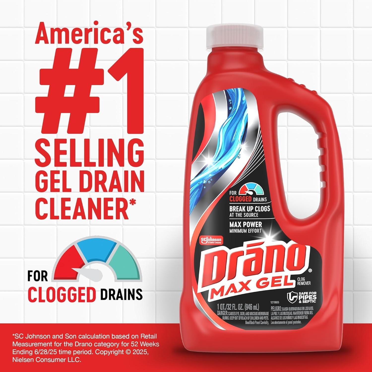 Drano Max Gel Drain Clog Remover and Cleaner for Shower or Sink Drains, Unclogs