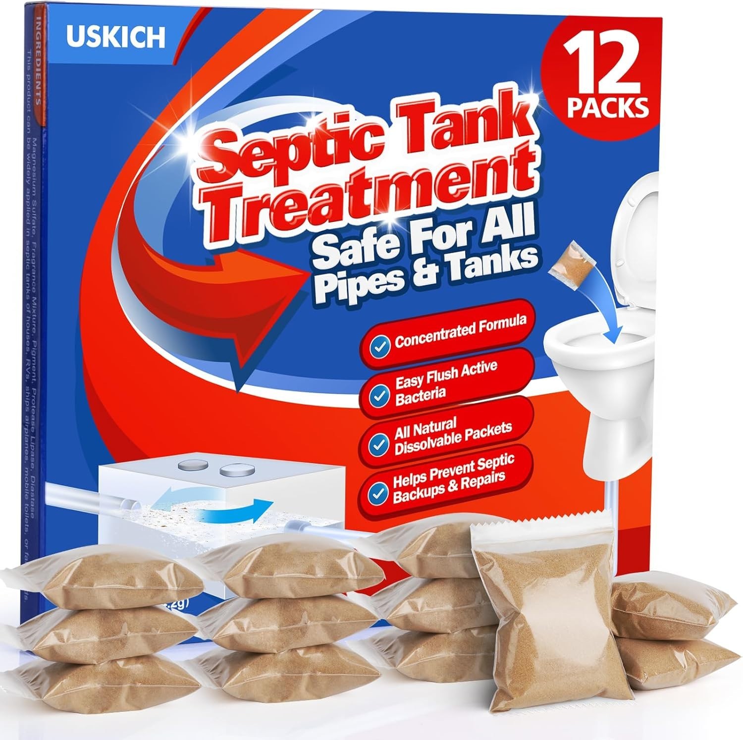 Septic Treatment Packets 12 Count for Clog Removal and Odor Elimination