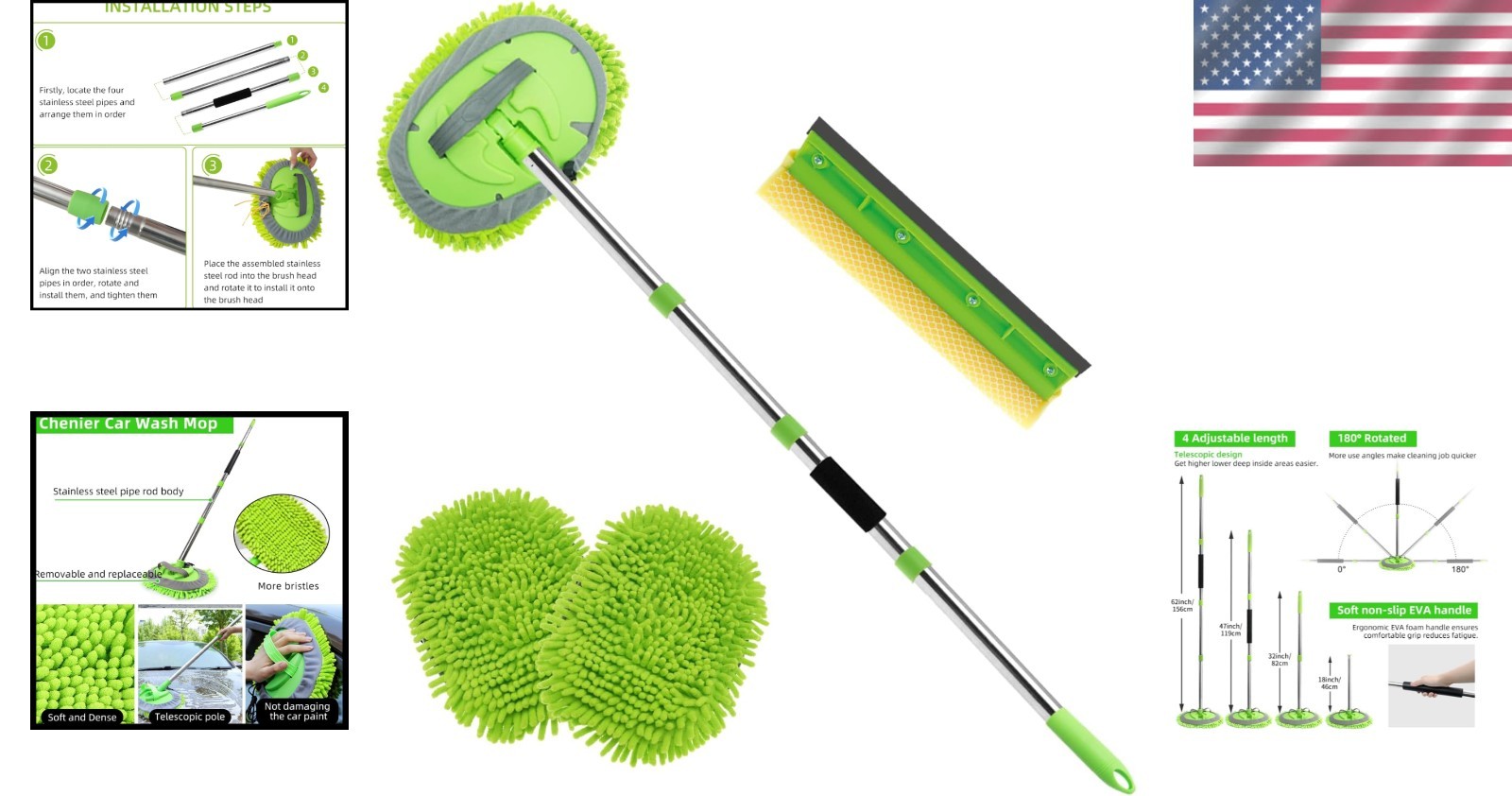 Car Wash Brush Kit – 62″” Long Handle Microfiber Cleaning Brush for Car RV Truck
