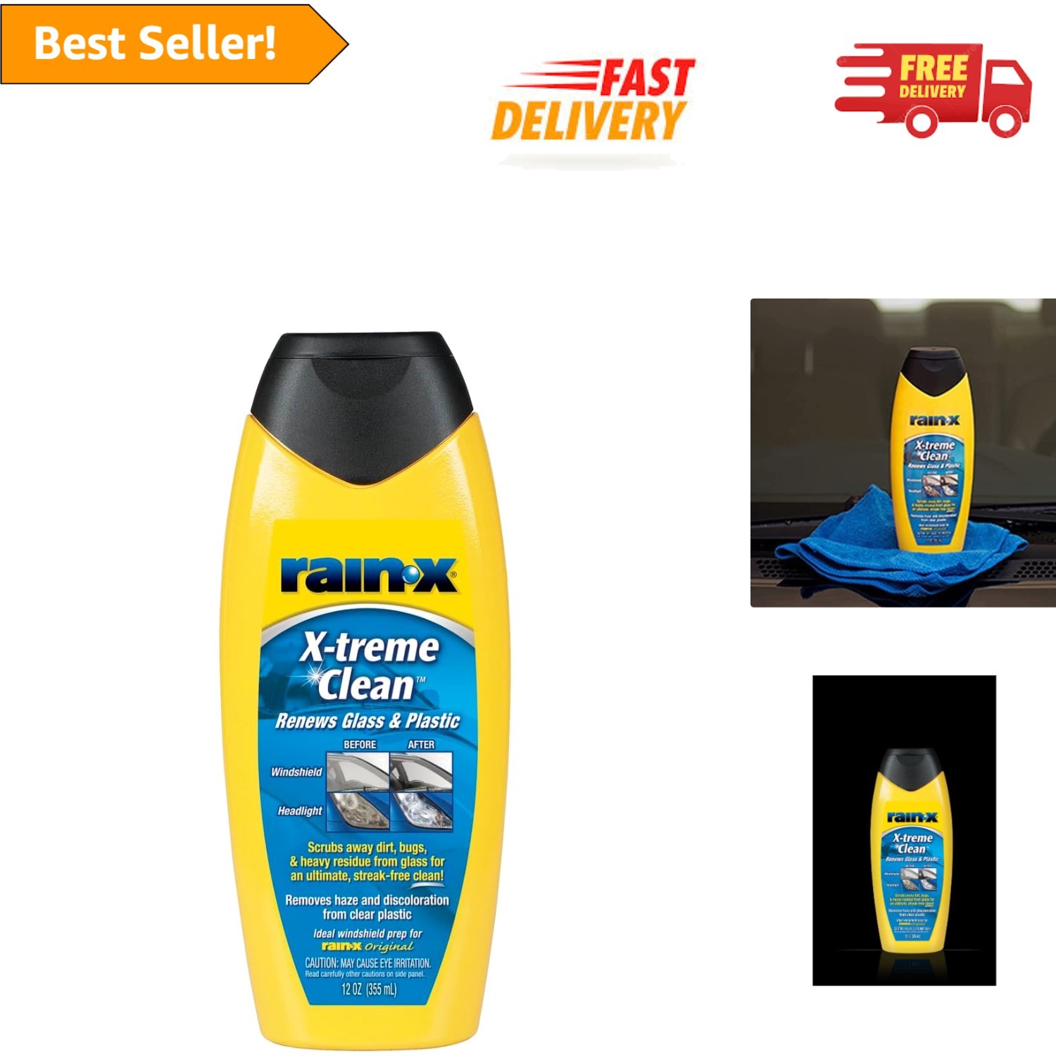 RainX X-treme Clean Glass Cleaner – 12 Fl Oz Streak-Free Windshield Solution