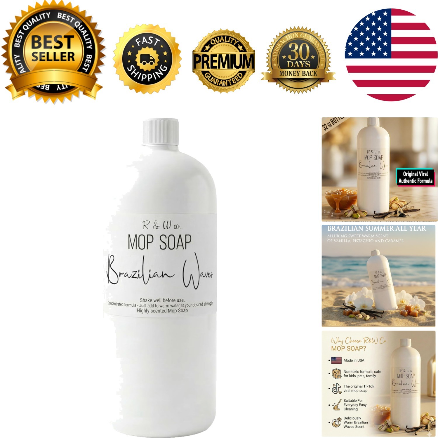 32 oz Mop Soap Brazilian Waves Scent – Streak-Free, Family-Safe Formula