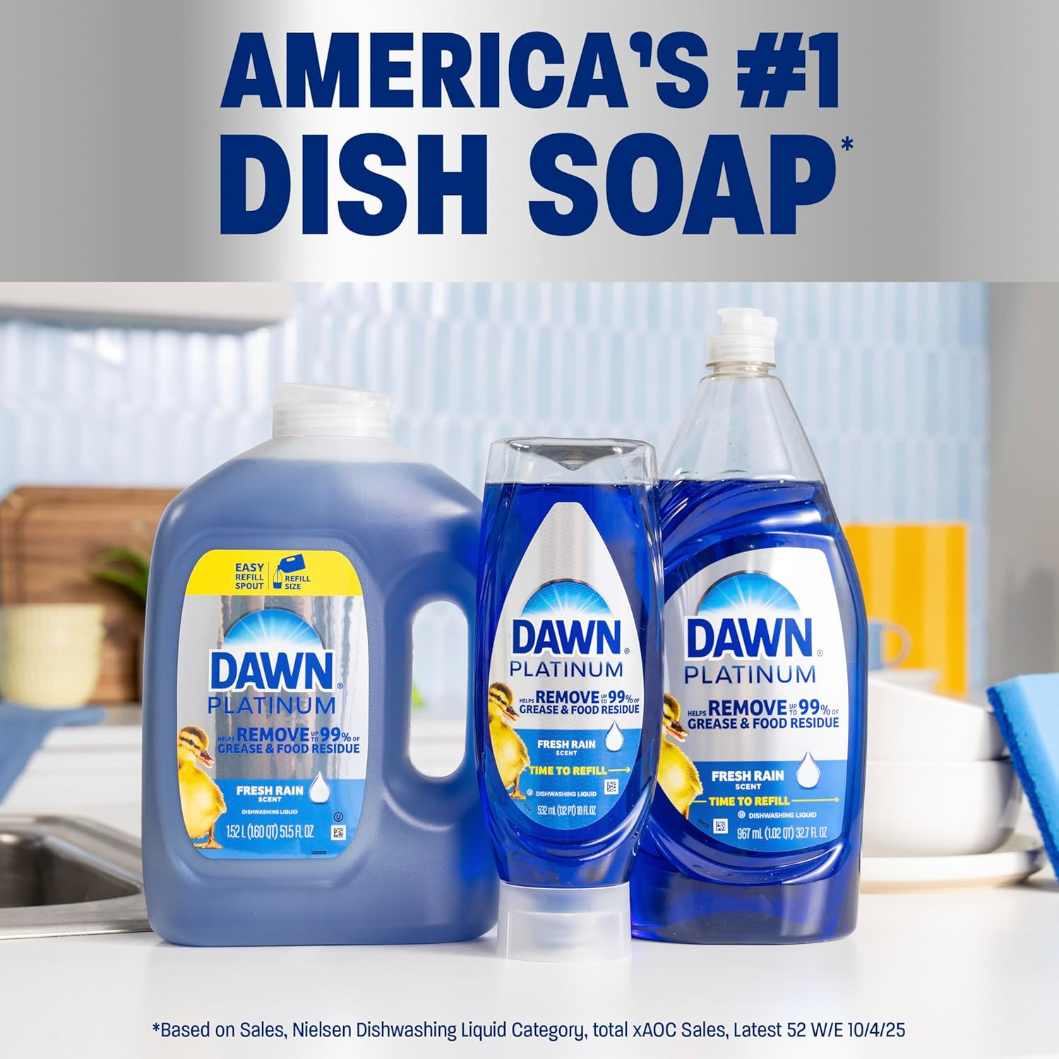 Dawn Platinum Dish Soap, Fresh Rain Scent Liquid Dishwashing Detergent, Powerful