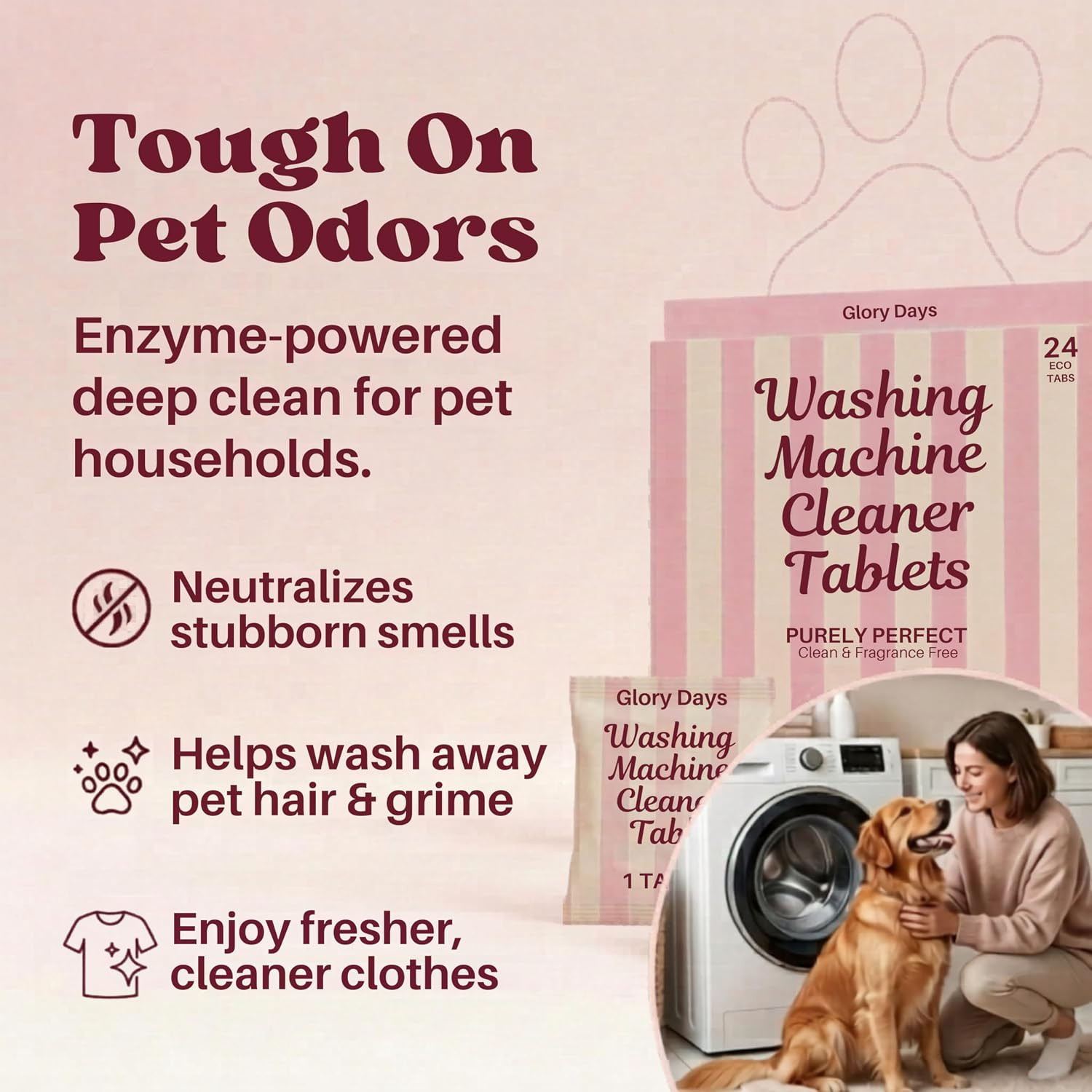 Glory Days Washing Machine Cleaner Tablets – Pet Hair Remover, Odor Eliminator &