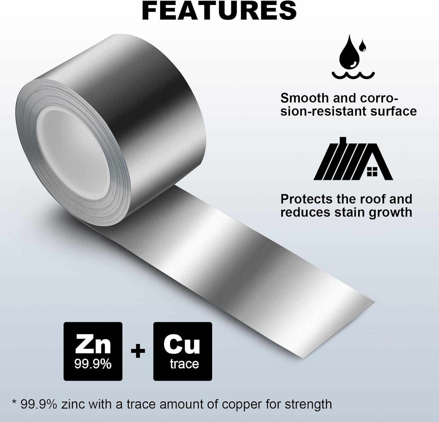 Roof Strip 131.23 Feet X 2.5 Inches Zinc Metal Strip Metal Roofing to Prevent Mo