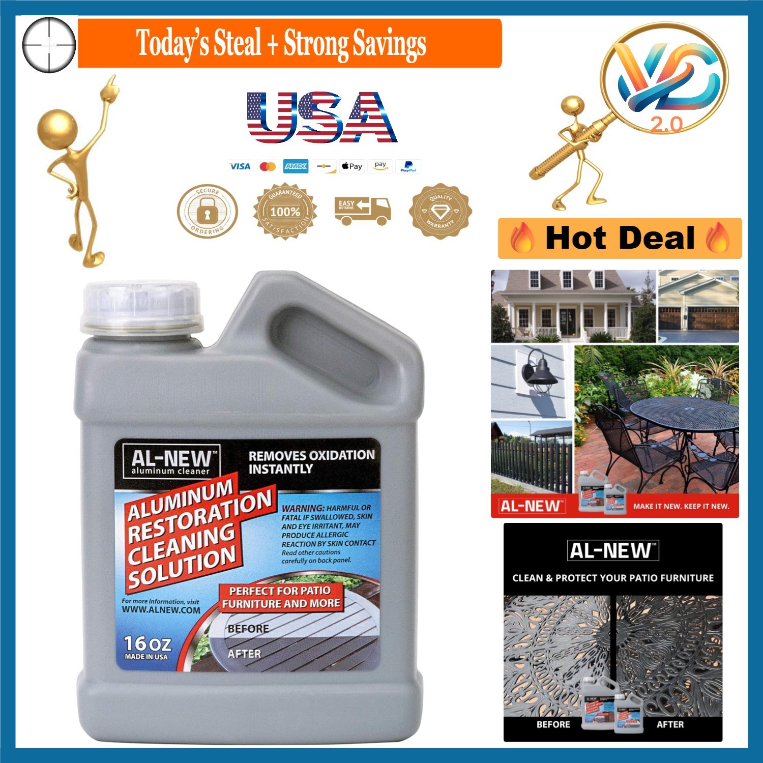 Aluminum Restoration Cleaning Solution 16oz for Patio Furniture & Metal Surfaces