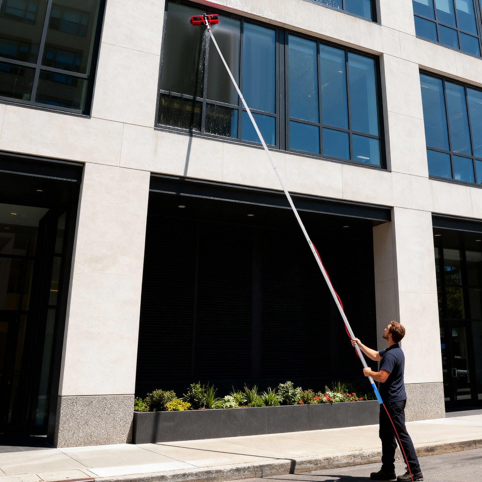 Telescopic Window Cleaning Pole 32.8ft With Water Fed Brush For Solar Panels