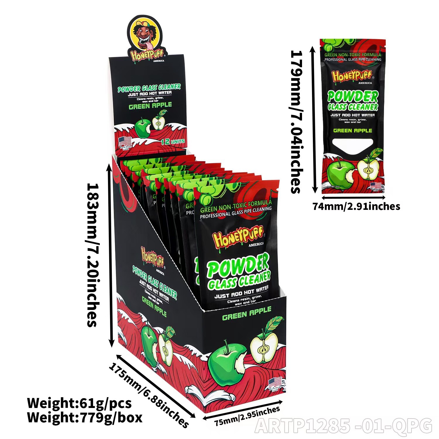 12 Pack/Box Fresh Apple Scent Cleaner – For Glass Water Cigarette Pouches
