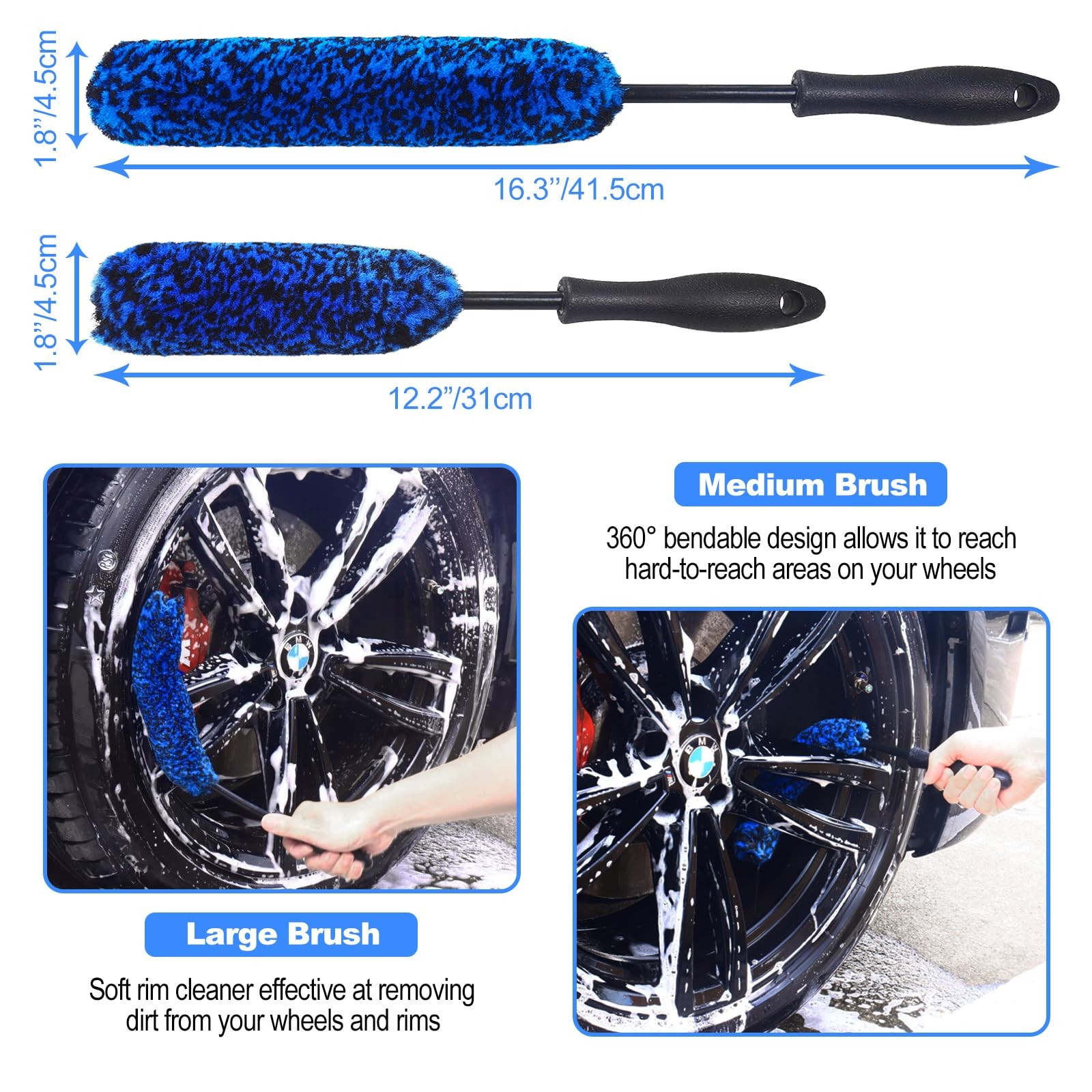 12Pcs Wheel Brush Kit for Cleaning Wheel & Tire,Wheel & Rim Brush, Car Detailing