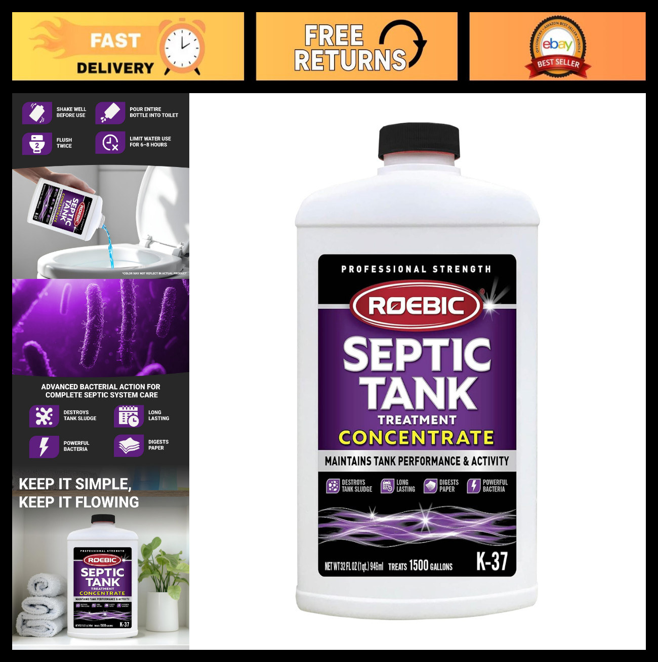 Septic Tank Treatment 32 oz Concentrate – Safe for All Plumbing Systems, Colorle