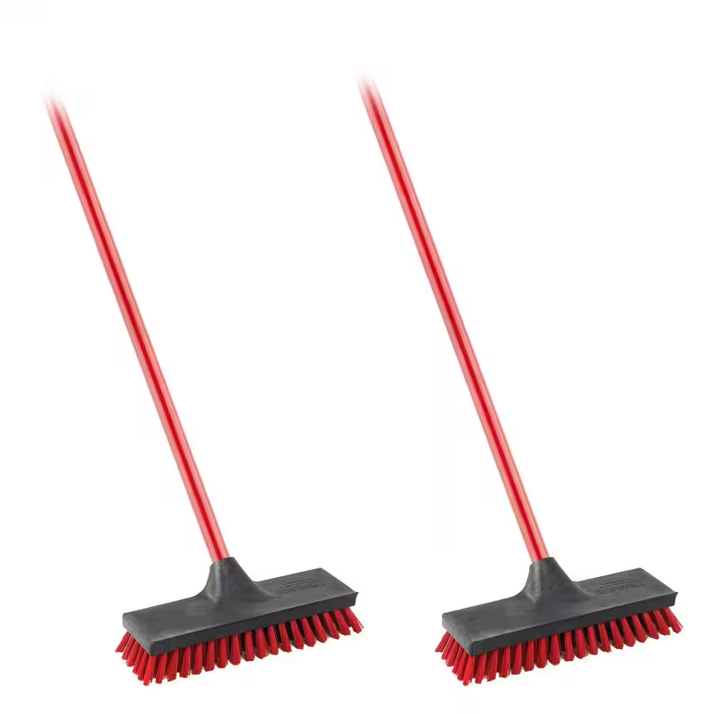 10.5 In. High Power Floor and Deck Scrub Brush with Steel Handle (2-Pack)