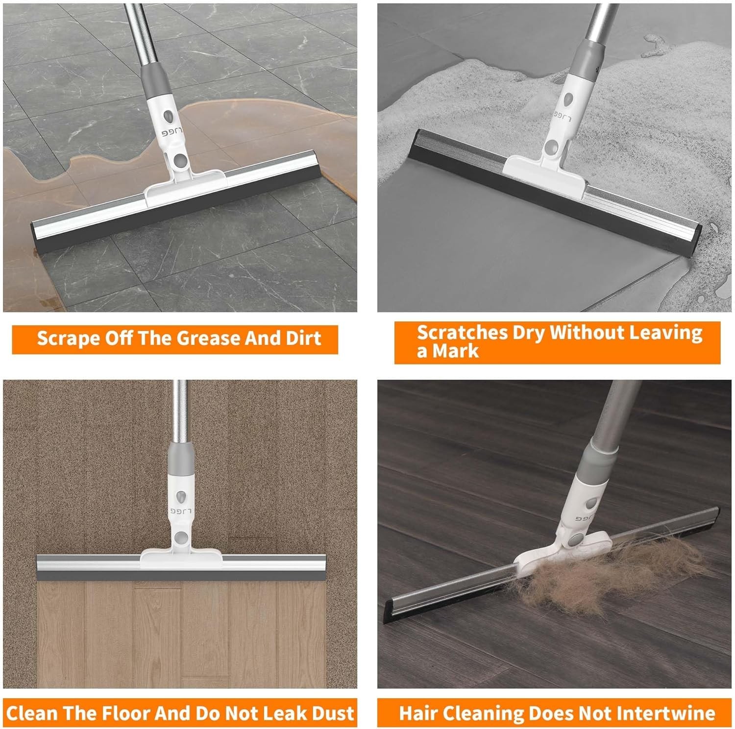 Squeegee Broom for Floor, 17″ Rubber Squeegee with 51″ Aluminum Alloy Pole