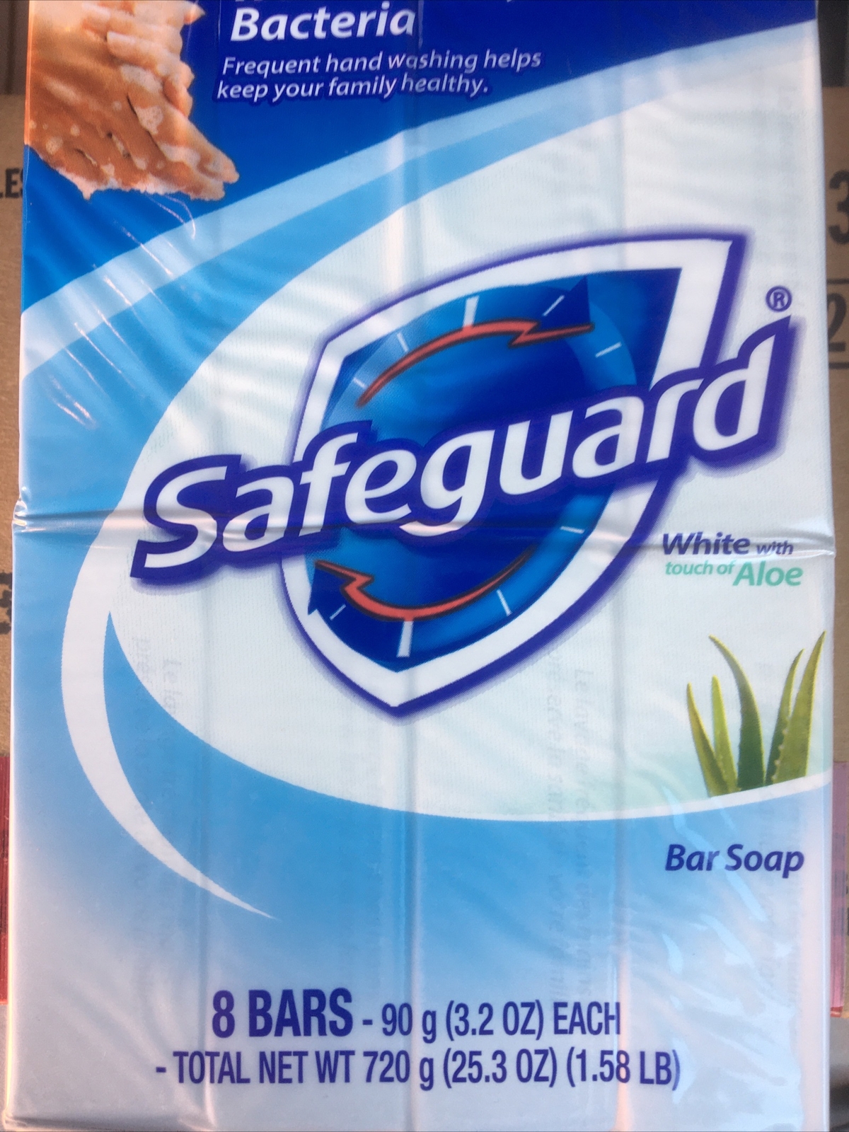 2 Pack Safeguard Deodorant Bar Soap, White with Aloe 3.2 oz, 8 count Each