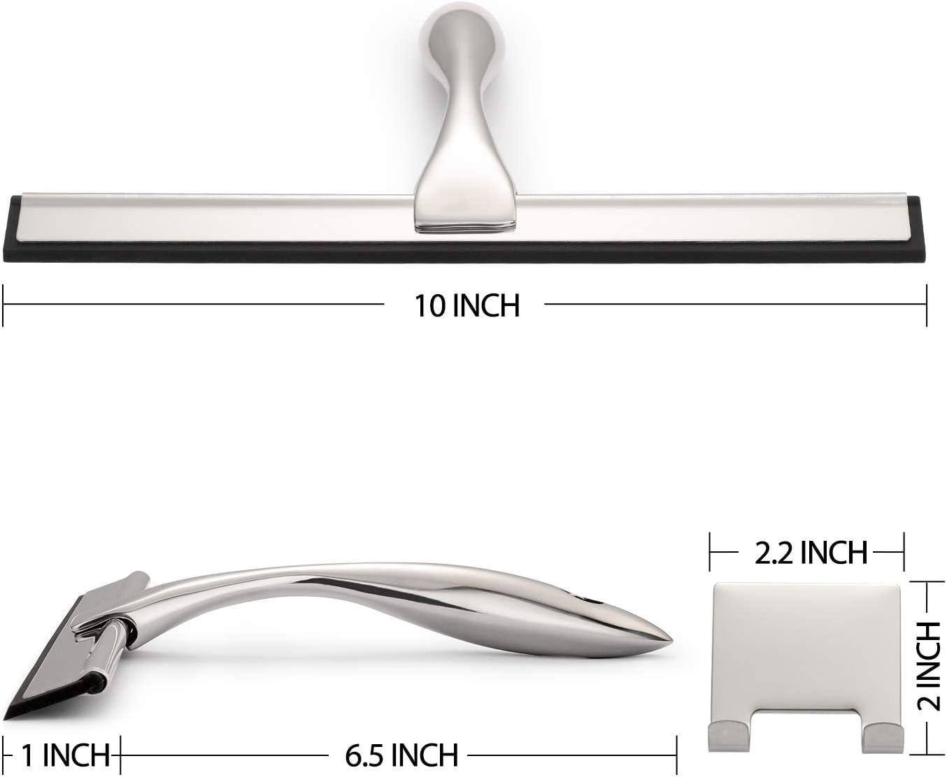 Modern Stainless Steel Shower Squeegee with 10-Inch Silicone Blade for Windows
