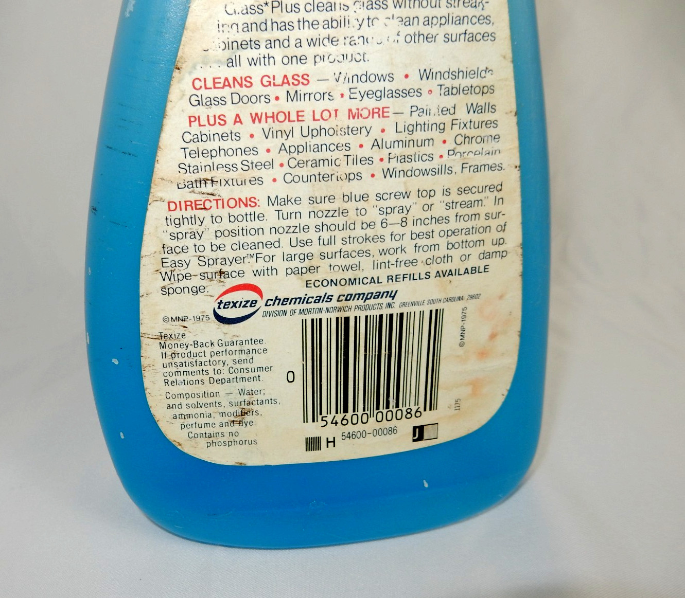 Vintage Texize Glass Plus Cleaner 22 oz 1975 Bottle 60% Full
