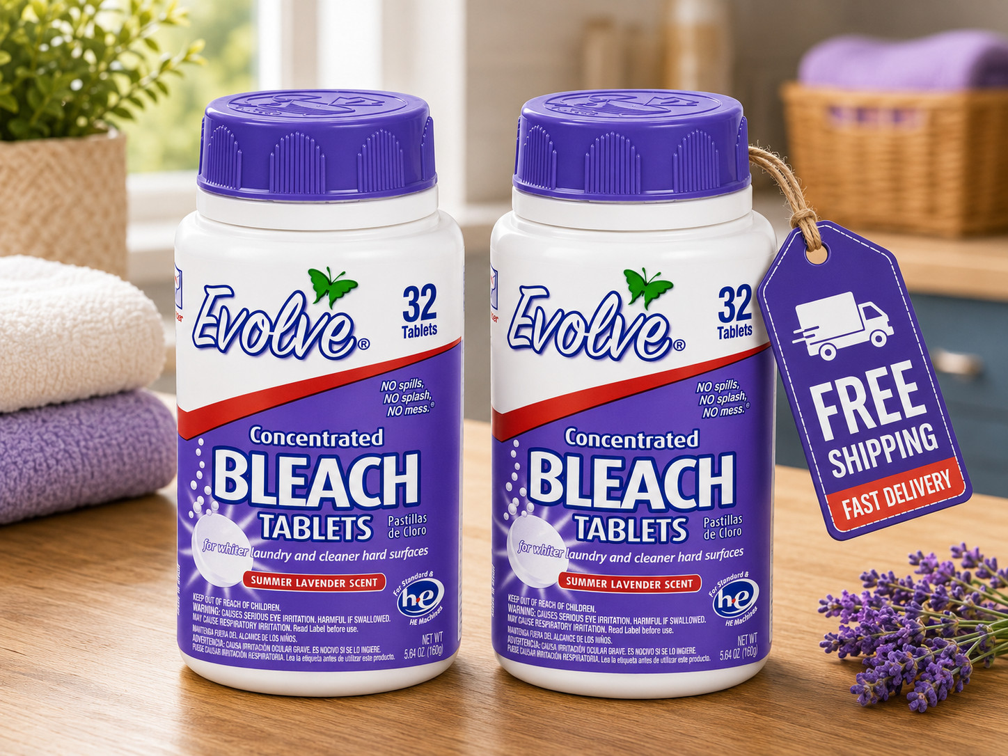 Evolve Bleach Tablets 64 Count Summer Lavender Multi Purpose Cleaning Tablets