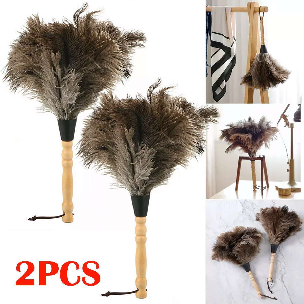 2Pcs 16″ Ostrich Feather Duster Durable Dust Collecting Cleaning Tool In Wool US