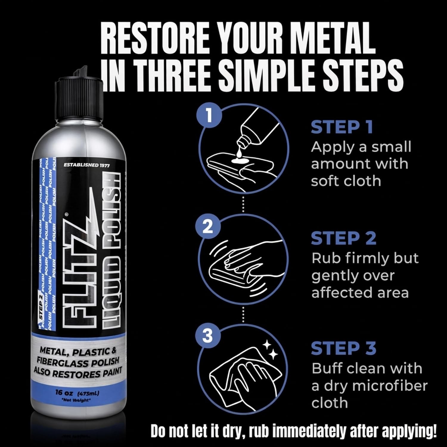 FLITZ All Metal Polish 16oz/473ml Liquid Formula (SEE VIDEO) Factory Seconds