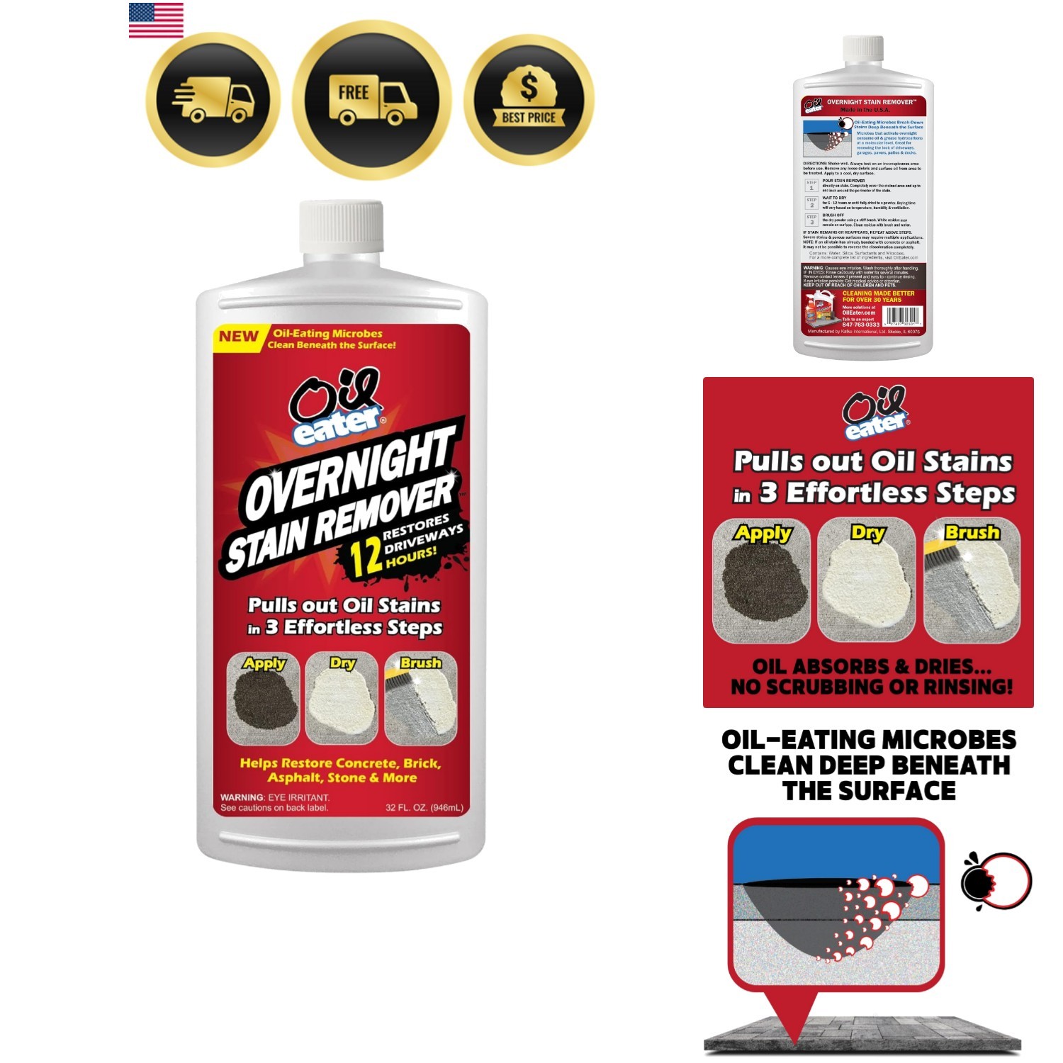 Overnight Stain Remover for Cleaning Oil Stains on Concrete, Driveway, Pavers…