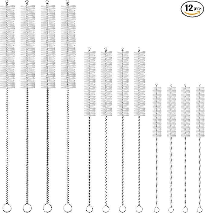 Extra Long 12 Pieces Drinking Straw Cleaning Brush Kit 12 In, 10 In, 8 In NEW US