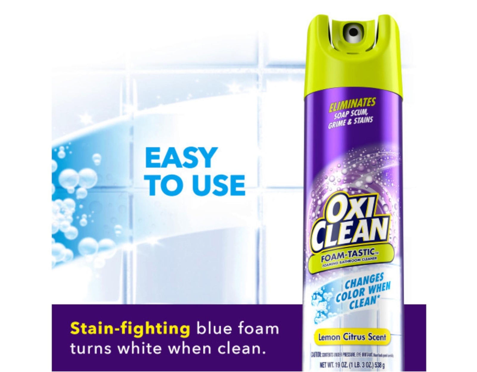 OxiClean Foam-Tastic Bathroom Cleaner, Citrus Scent, 19 oz Spray 5 Pack