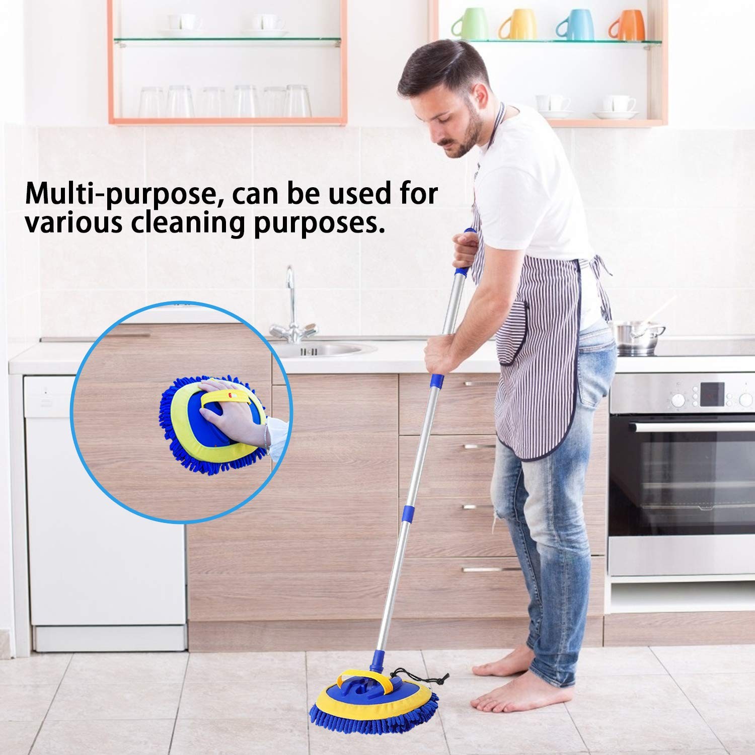 2 in 1 Microfiber Car Wash Mop Mitt with 45″ Aluminum Alloy Long Handle,Cheni…