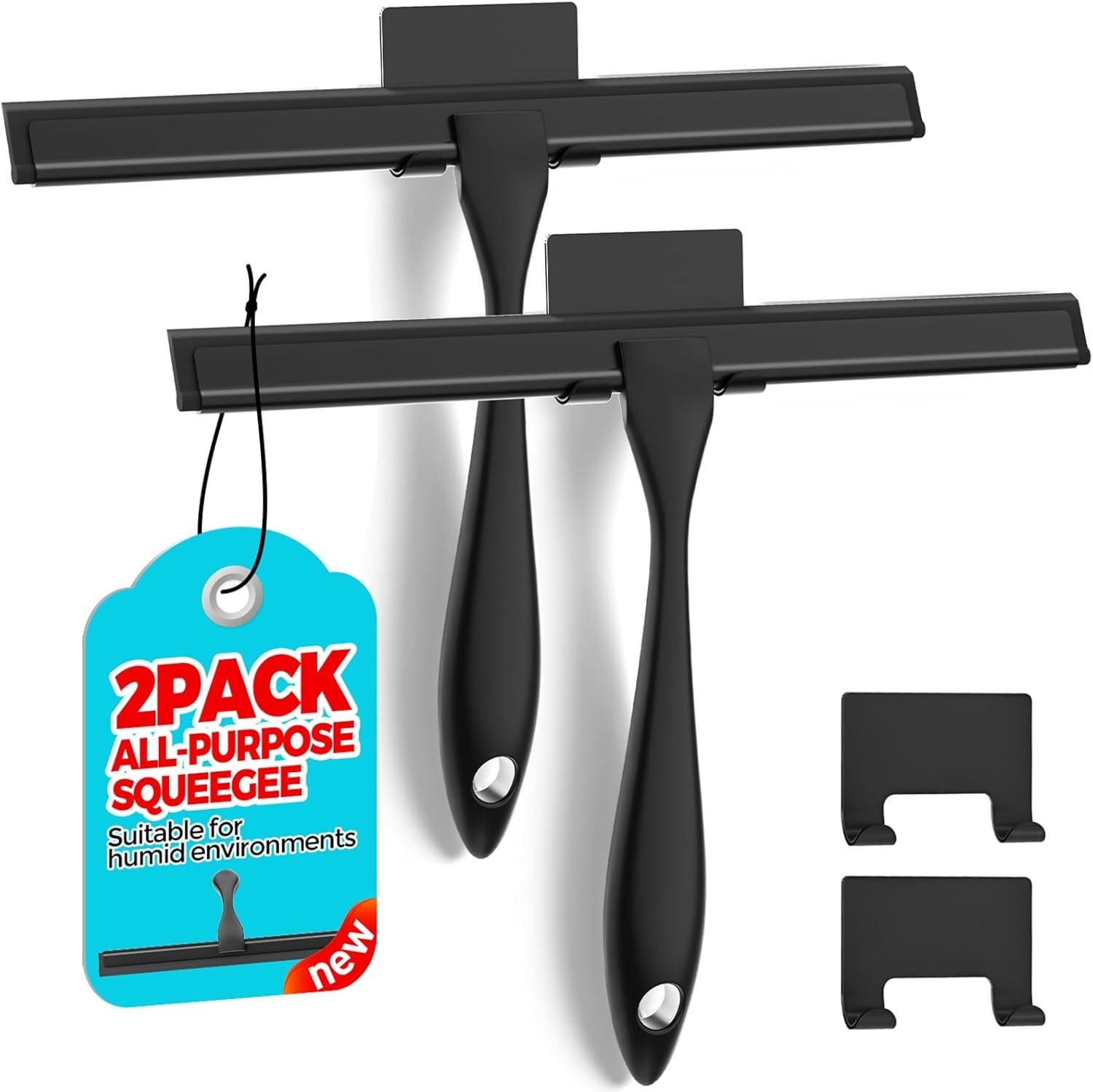 2PACK All-Purpose Shower Squeegee for Doors, Tile 10 Inch, Black