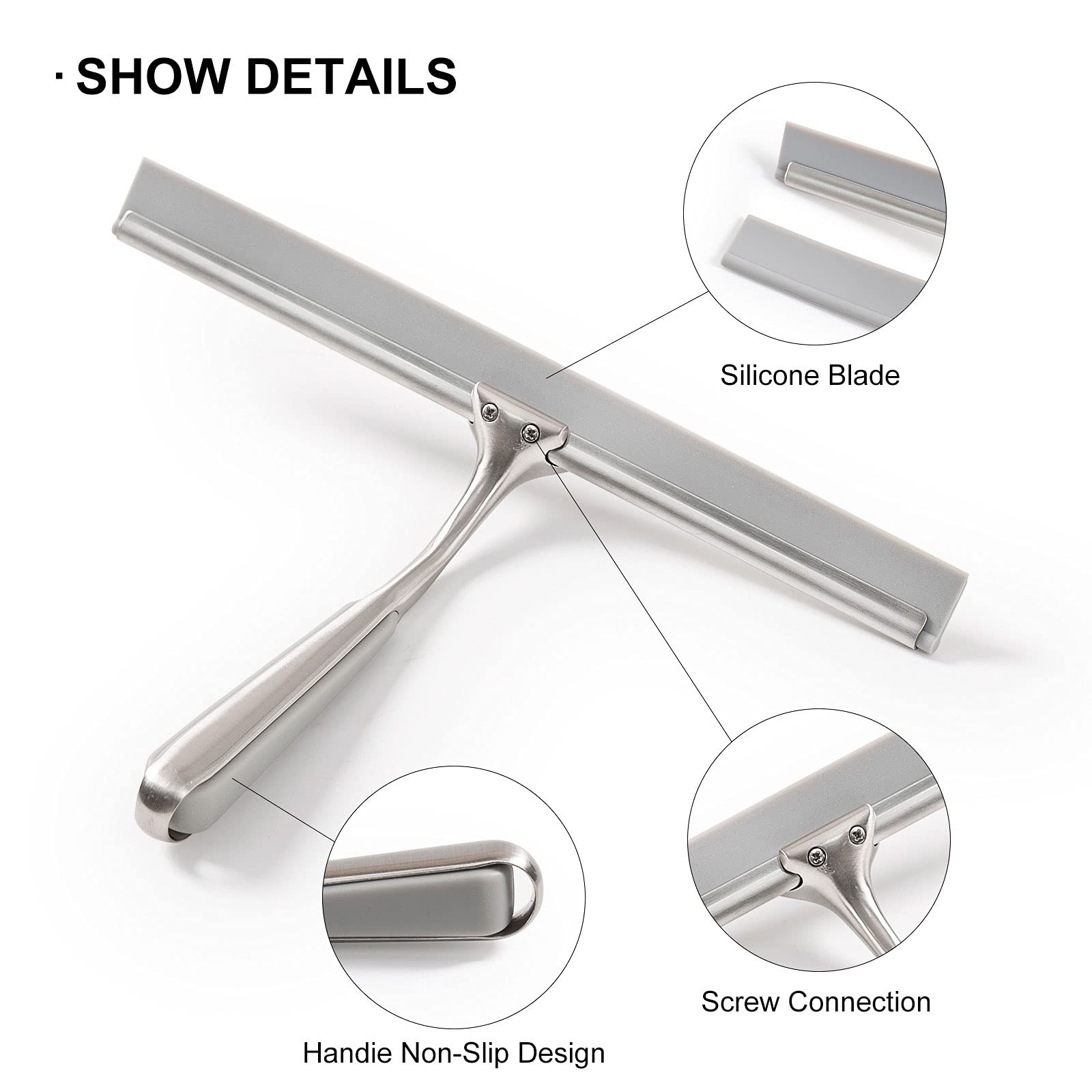 Shower Squeegee for Doors 10 Inch Bathroom 10 inches, Brushed Nickel