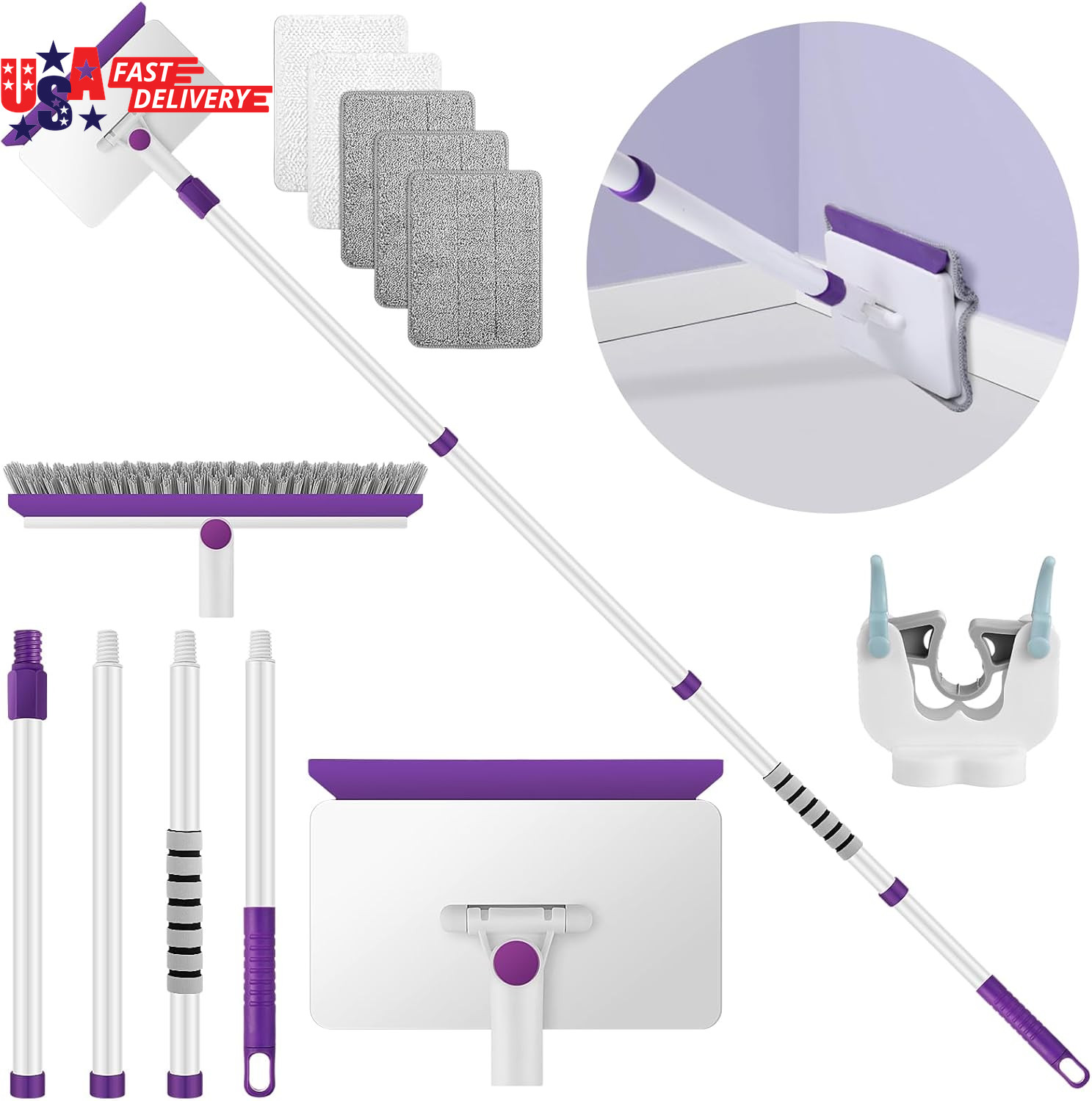Baseboard Cleaner Tool with Handle, 60″ Extendable Long Handle Baseboard Cleaner