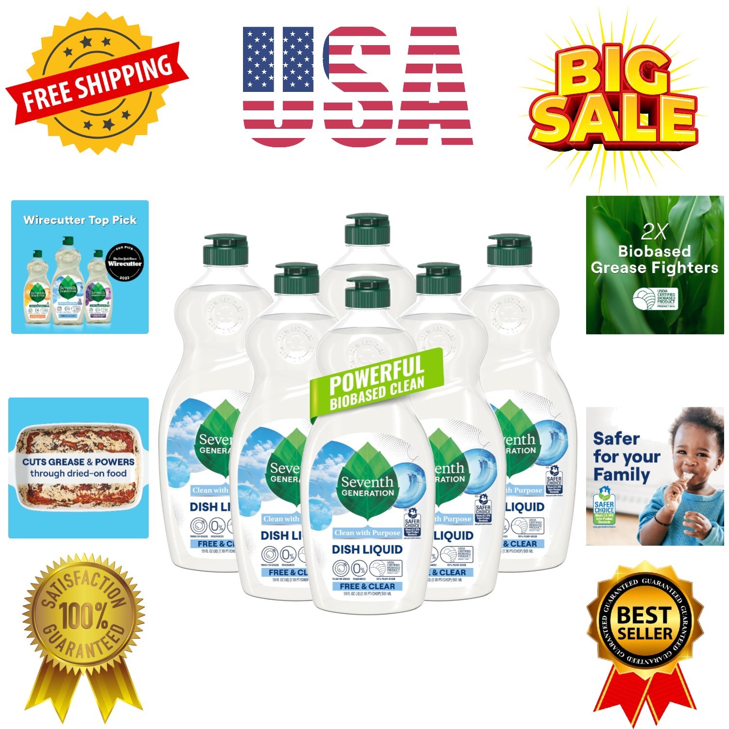 Seventh Generation Dish Liquid Soap Free & Clear liquid soap Pack of 6 Dishwa…