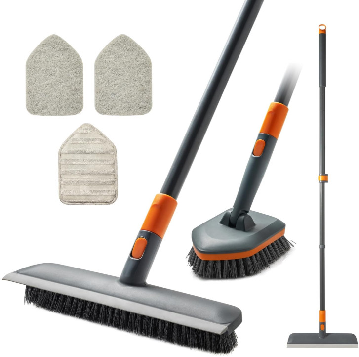 Cepillo Fregador con Mango Extensible 56″ y 4 Cabezales para Baño, Nuevo
