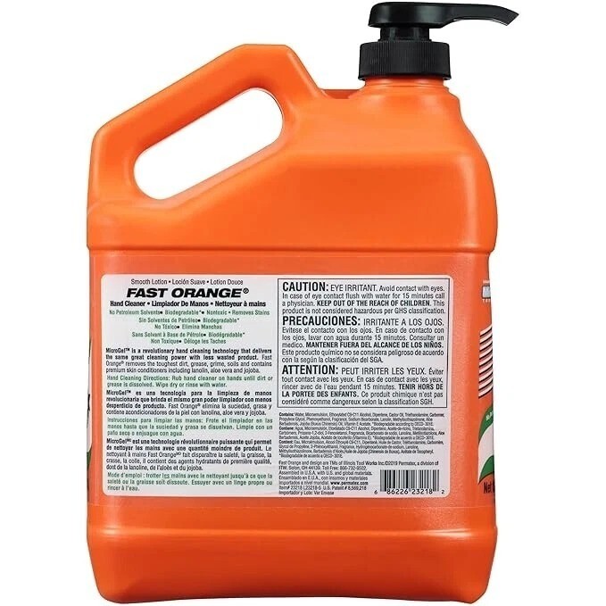Permatex 25219 Fast Orange Pumice Lotion Hand Cleaners, Citrus, 128 FL OZ