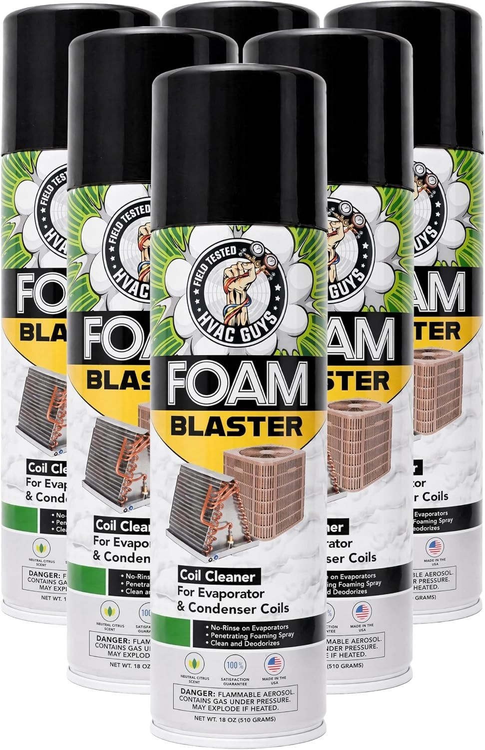 Deep Penetrating AC Coil Cleaner Foam – 6 Pack HVAC Evaporator & Condenser Spray