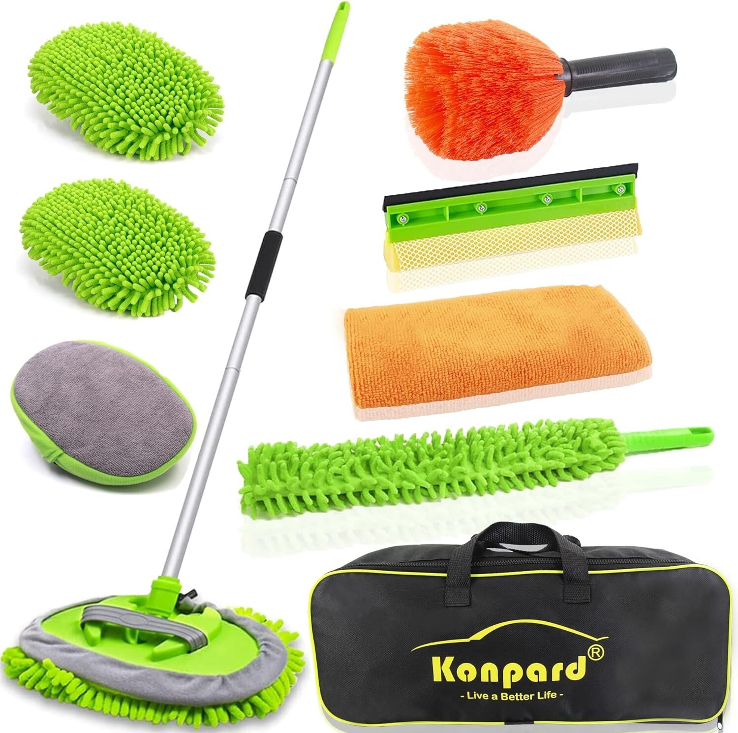 6 in 1 Car Wash Brush Kits with 46″ Aluminum Alloy Long Handle, Wash…