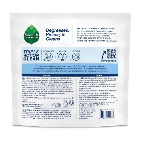 Seventh Generation Triple Action Clean Dishwasher Packets 16ct Unscented Dye