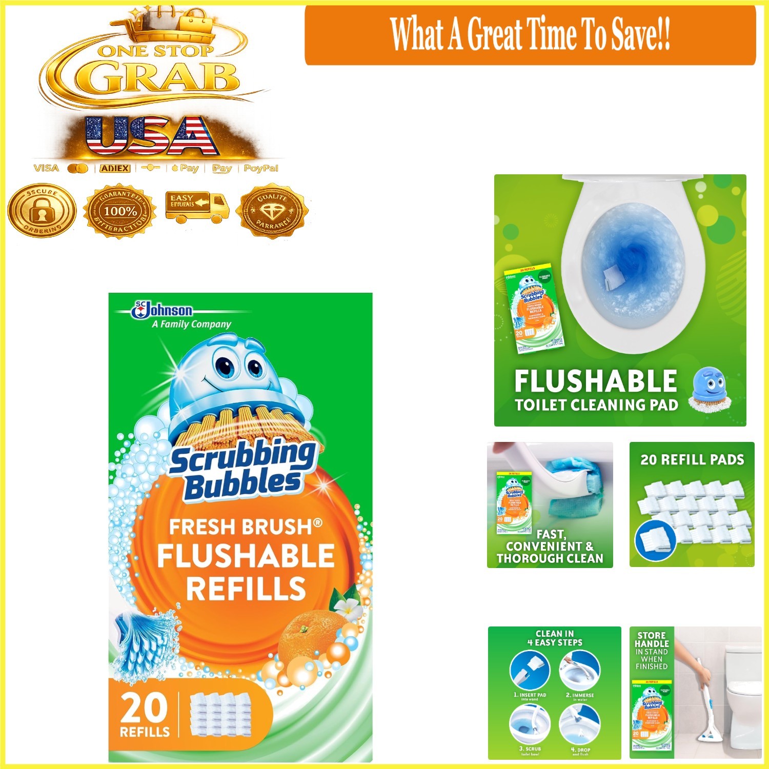 Scrubbing Bubbles Flushable Toilet Refill Pads Citrus Scent 20 Pack