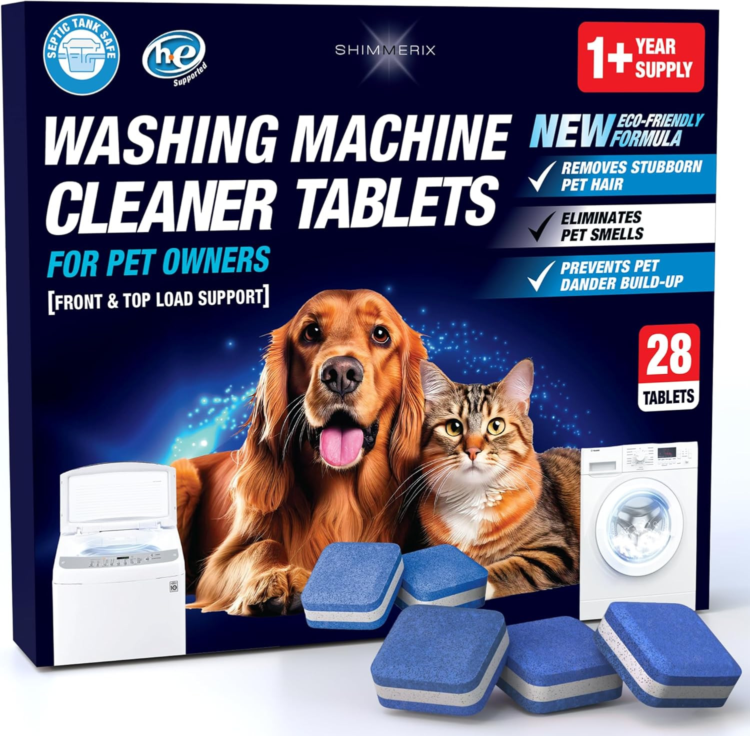 Washing Machine Cleaner Pro Tablets for Pet Owners – 28 Pack, Front & Top Load W