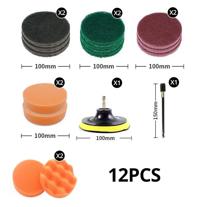 12Pcs, Drill Brush Attachment Set, Power Cleaning Scrub Brush and Scrub Sponge,