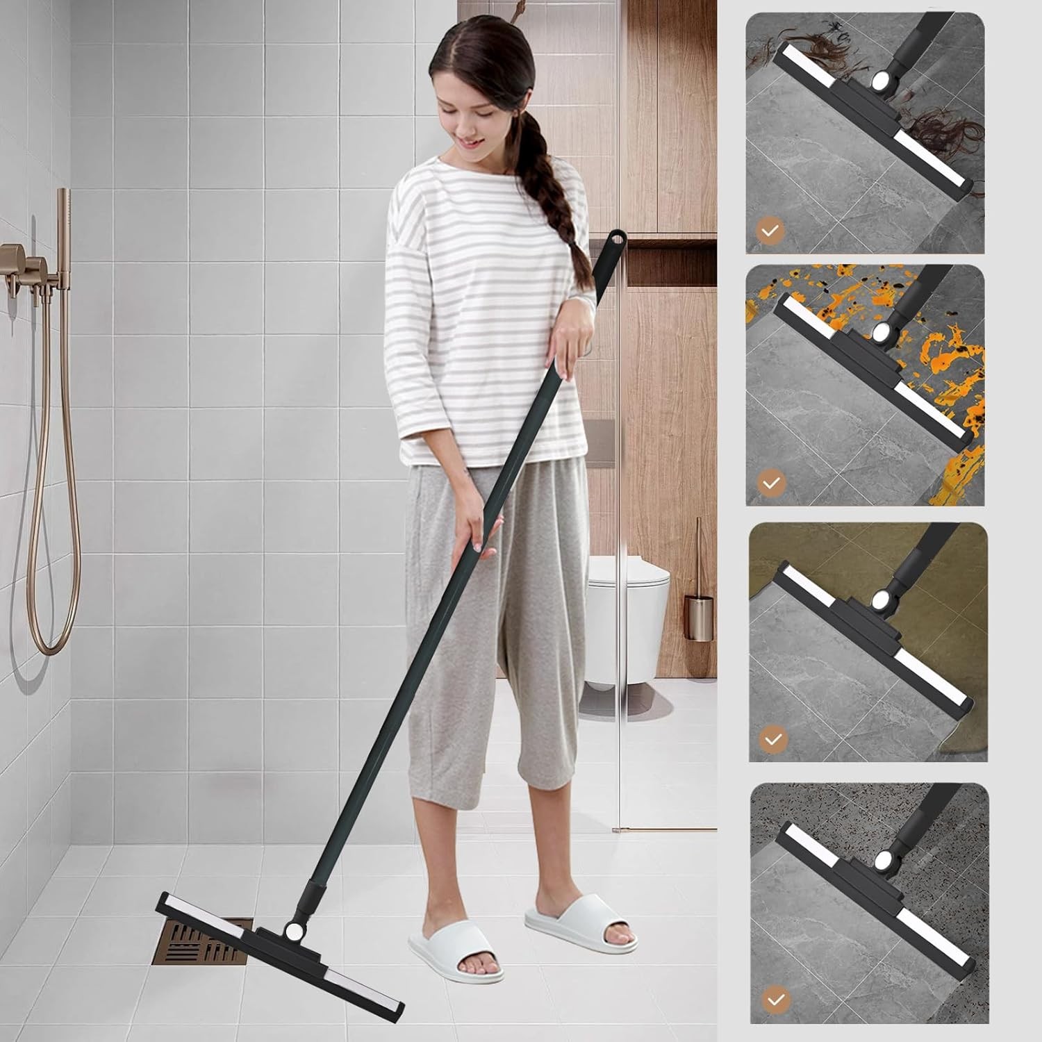 Squeegee Broom for Floor Shower Squeegee with Long Handle Rubber Wiper for Bathr