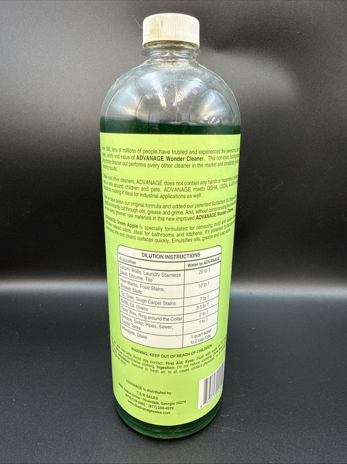 ADVANAGE 20X Green Apple Multi-Purpose Cleaner Ultra Concentrated Formula 34 OZ
