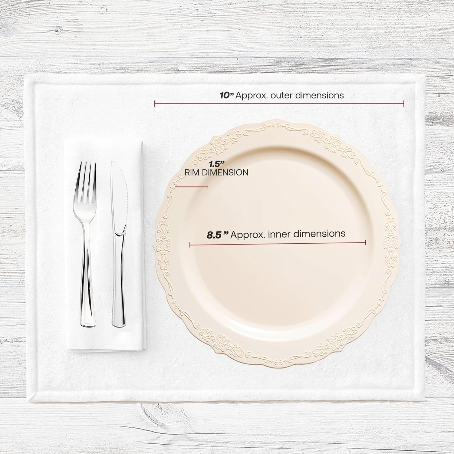 Smarty Had A Party Ivory Scalloped Plastic Dinner Plates 10 inch (120 Pieces)