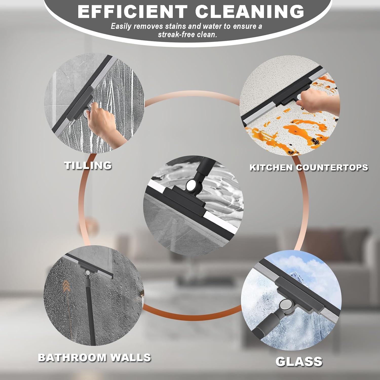 Squeegee Broom for Floor Shower Squeegee with Long Handle Rubber Wiper for Bathr